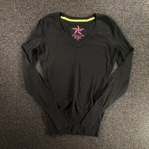 Nollie V-Neck Sweater Womens S Black Cashmere Blend Star Logo Y2K Skater Style